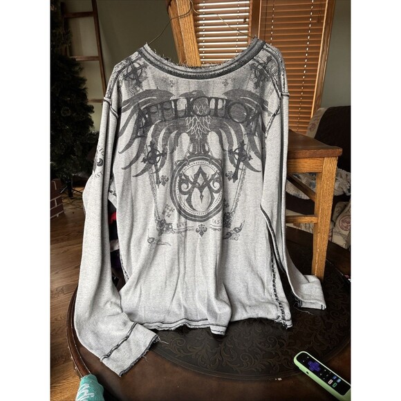 VINTAGE MENS AFFLICTION THERMAL LONGSLEEVE REVERSIBLE DISTRESSED FIGHTER XL/XXL - Picture 1 of 10